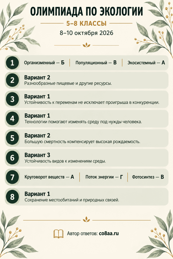 олимпиада по экологии школьный этап 2026 Москва